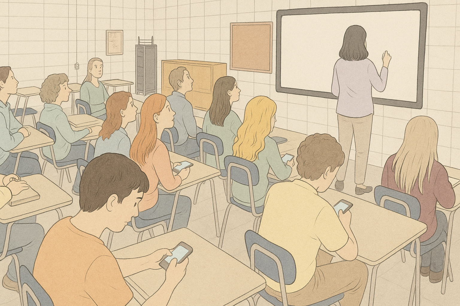 Some students on phones in class